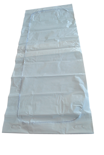 disaster body bag white with c-shaped zipper + 6 wood handles